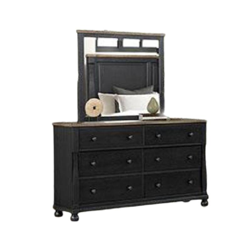 Ginie 5pc Queen Bedroom Set, USB Bedside Table, Black Rustic Oak Brown