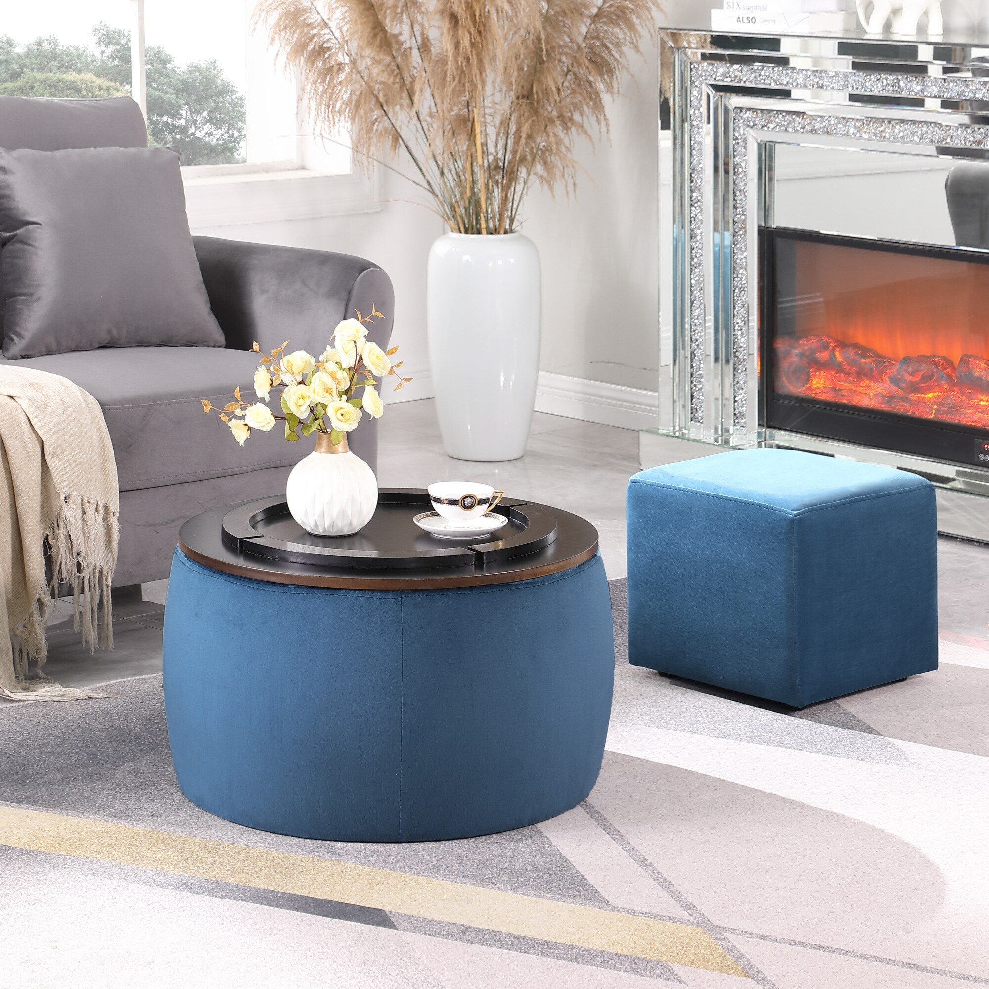 Navy round coffee table sale
