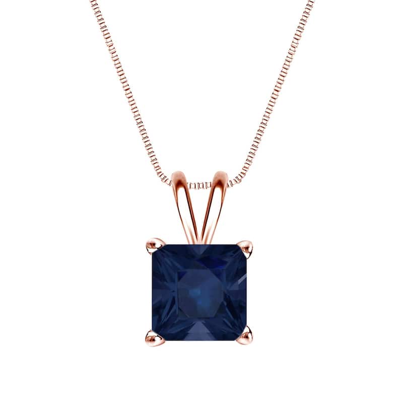 Auriya 14k Gold 2ct Princess-cut Sapphire Solitaire Necklace - Rose