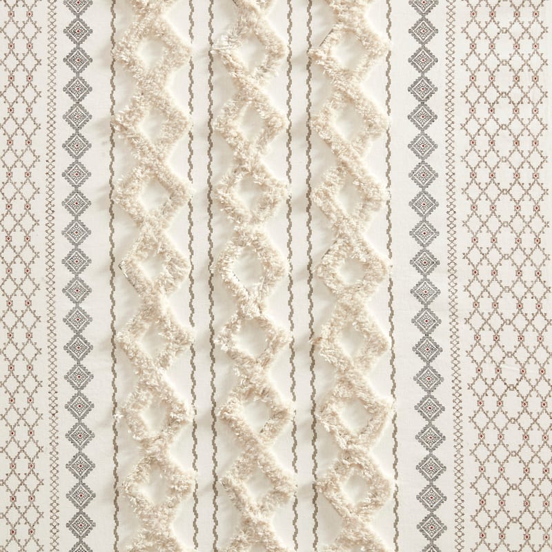 INK+IVY Imani Cotton Printed Curtain Panel with Chenille Stripe and Lining