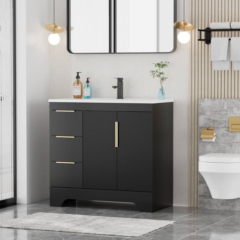 Vertical Stripes Bathroom Vanity Set with Sink Top & Faucet
