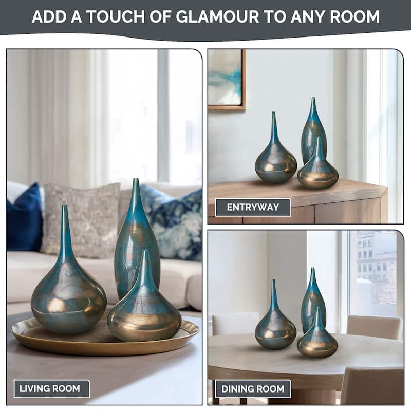 Madison Park Signature Aurora Blue and Bronze Decorative Glass Vases 3-piece set