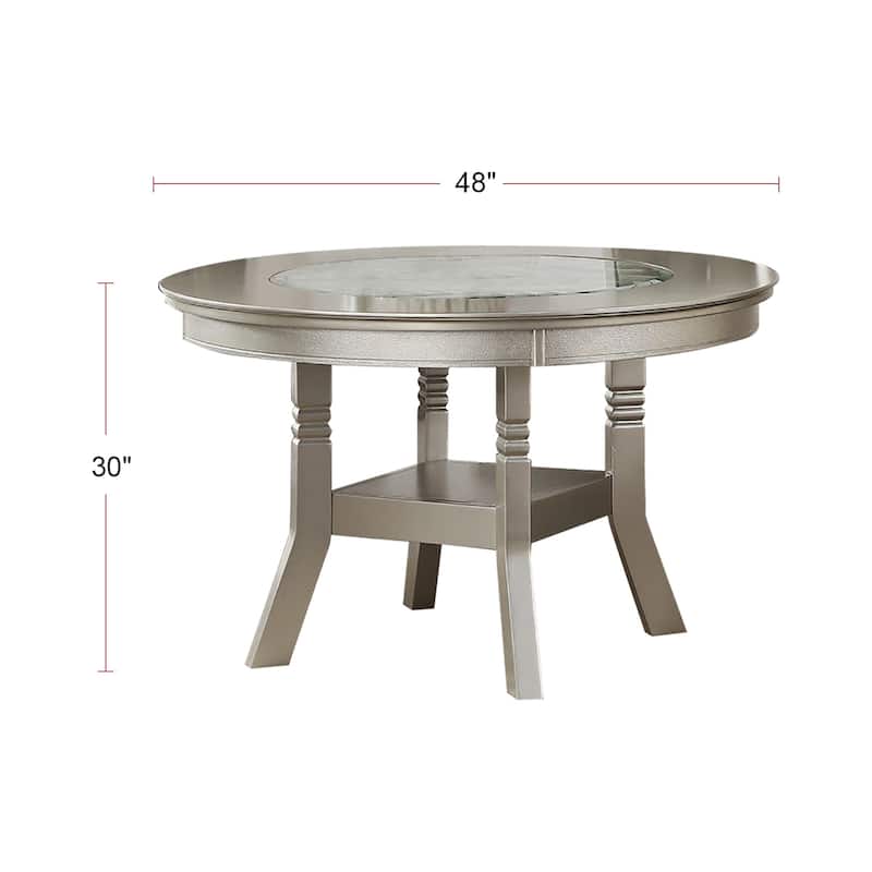 Dining Table with Glass Inserted Top in Antique Silver
