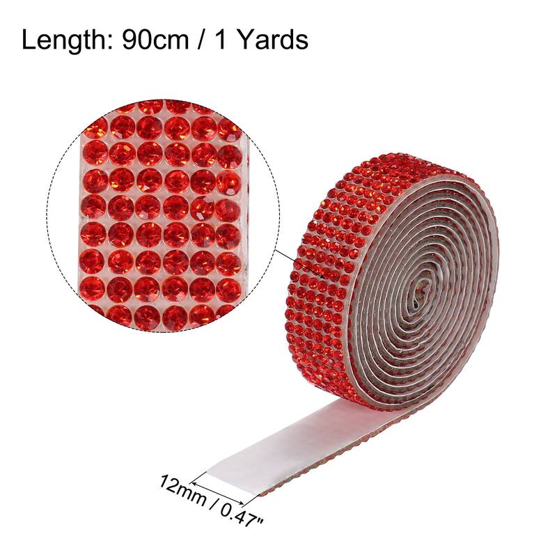 3 Roll 1 Yard 12mm Self Adhesive Crystal Ribbon - Red