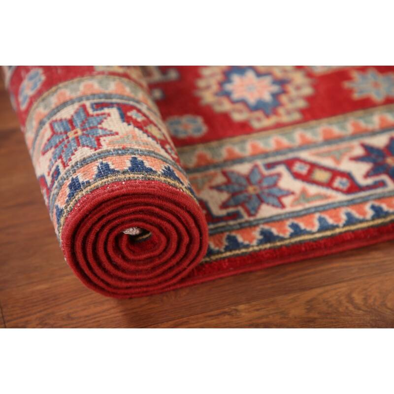 Red Kazak Runner Rug Hand-Knotted Wool Carpet - 2'8" x 8'0"