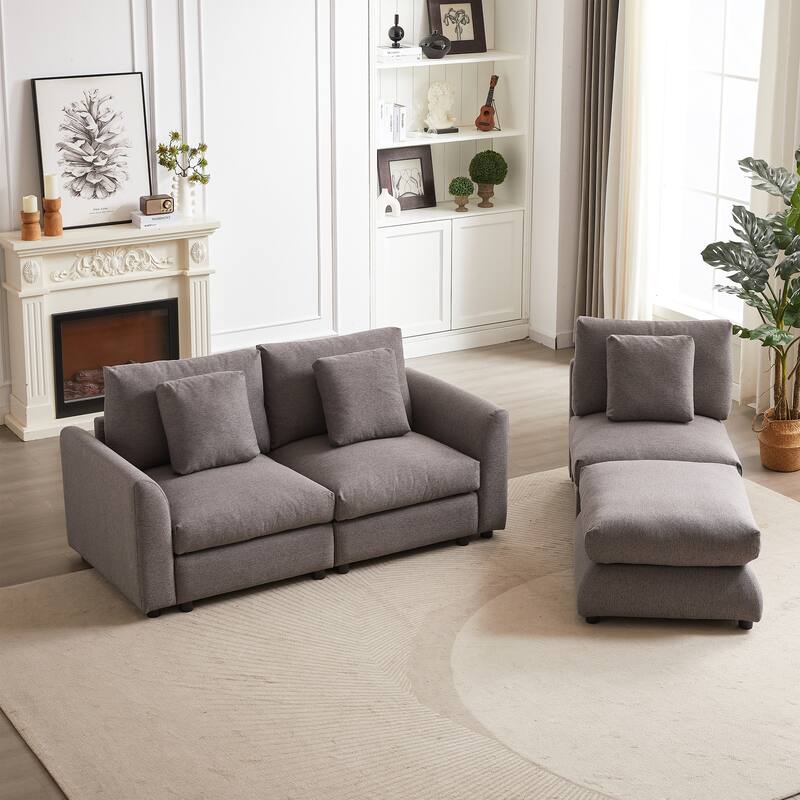 Modern Modular L-Shaped Sectional Sofa with Ottoman, 3 Cushions and 3 Pillows for Living Room