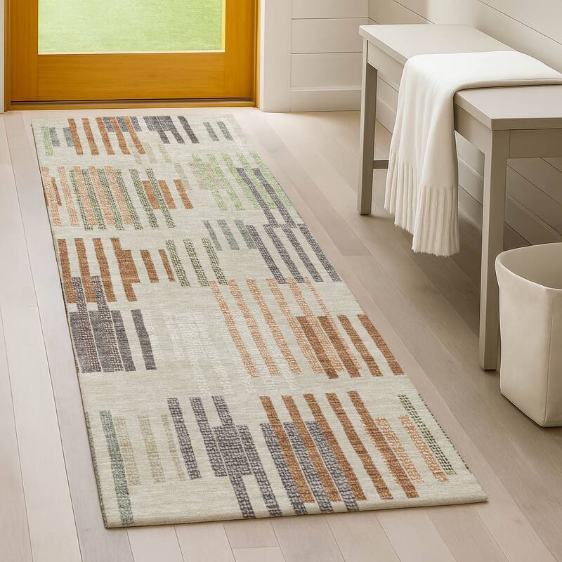 Machine Washable Indoor/ Outdoor Modern Pines Chantille Rug