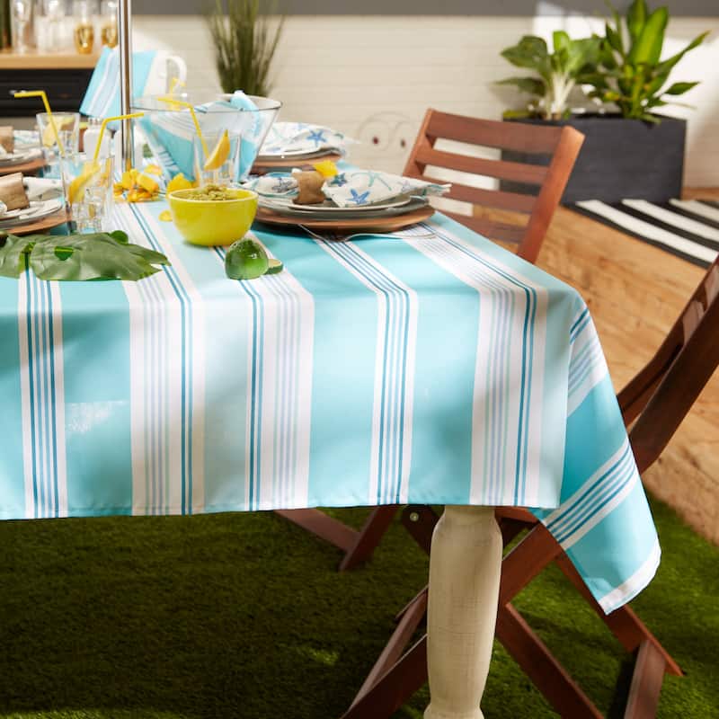 DII Beach House Stripe Print Outdoor Tablecloth With Zipper 60 Round