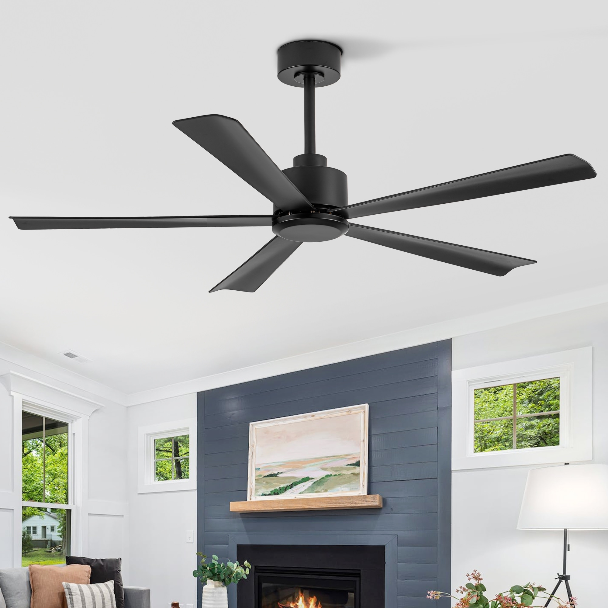 52-Inch Black/White Ceiling Fan with Remote Without Light(5-Blade)