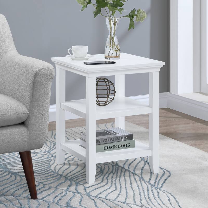 End Table with Shelves Modern Three-Tier Storage Accent Table Solid and Manufactured Wood Versatile Nightstand Table - 18