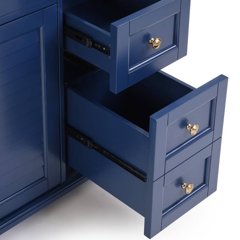 36" Blue Bathroom Vanity with Ceramic Sink - Soft-Close Drawers, Solid Wood Frame, Multi-Organizer Storage