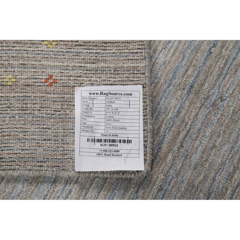 All-Over Striped Gabbeh Oriental Area Rug Hand-Knotted Wool Carpet - 8'2"x 9'9"