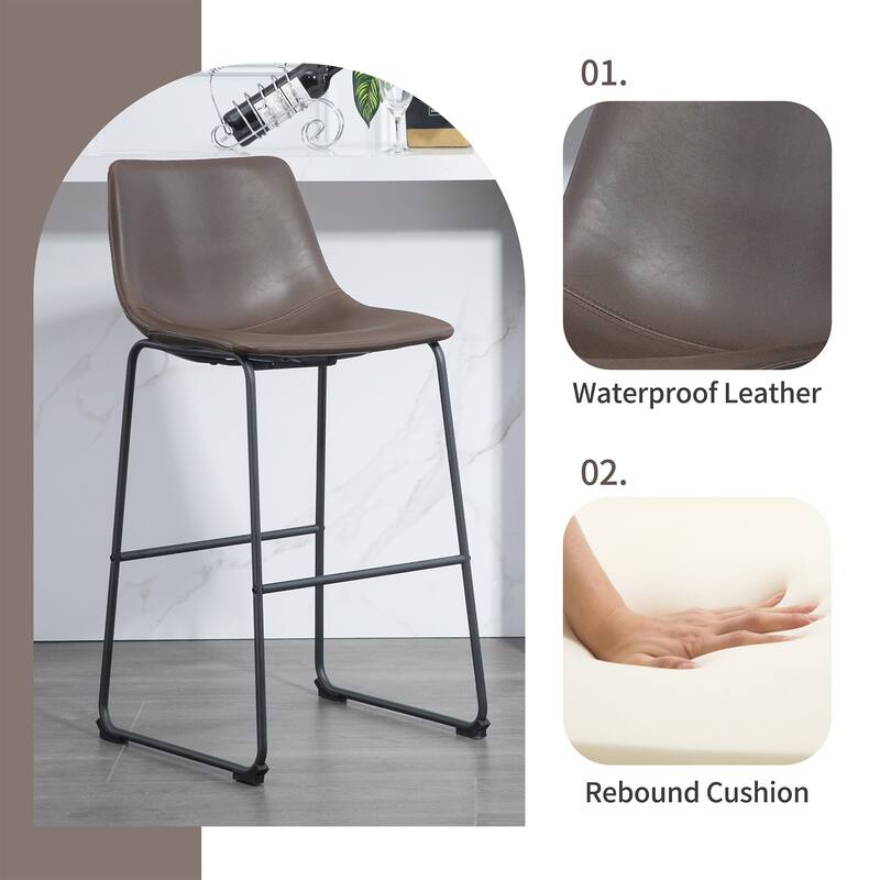 Adan Faux Leather Iron Frame Bar Stool (Set of 2)