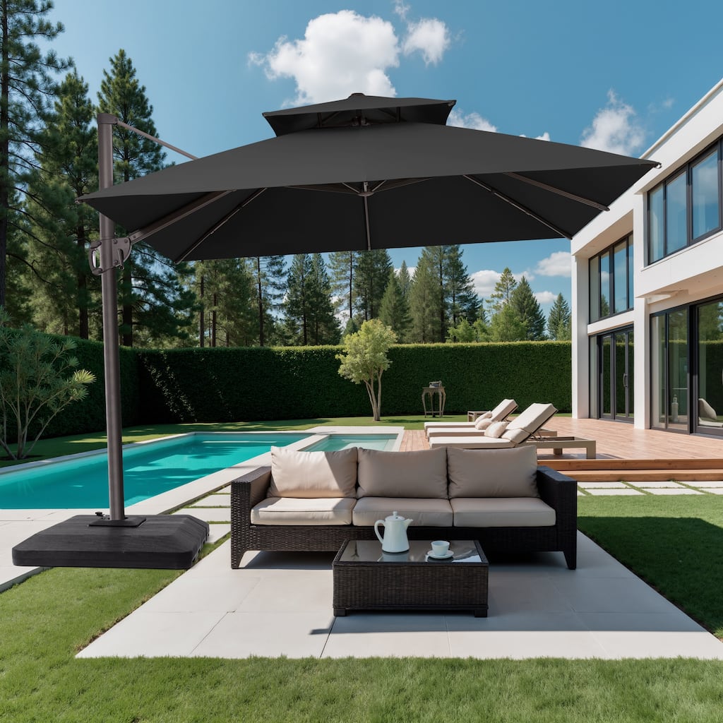 10FT Outdoor Square Patio Cantilever-Offset Umbrella with Base Stand