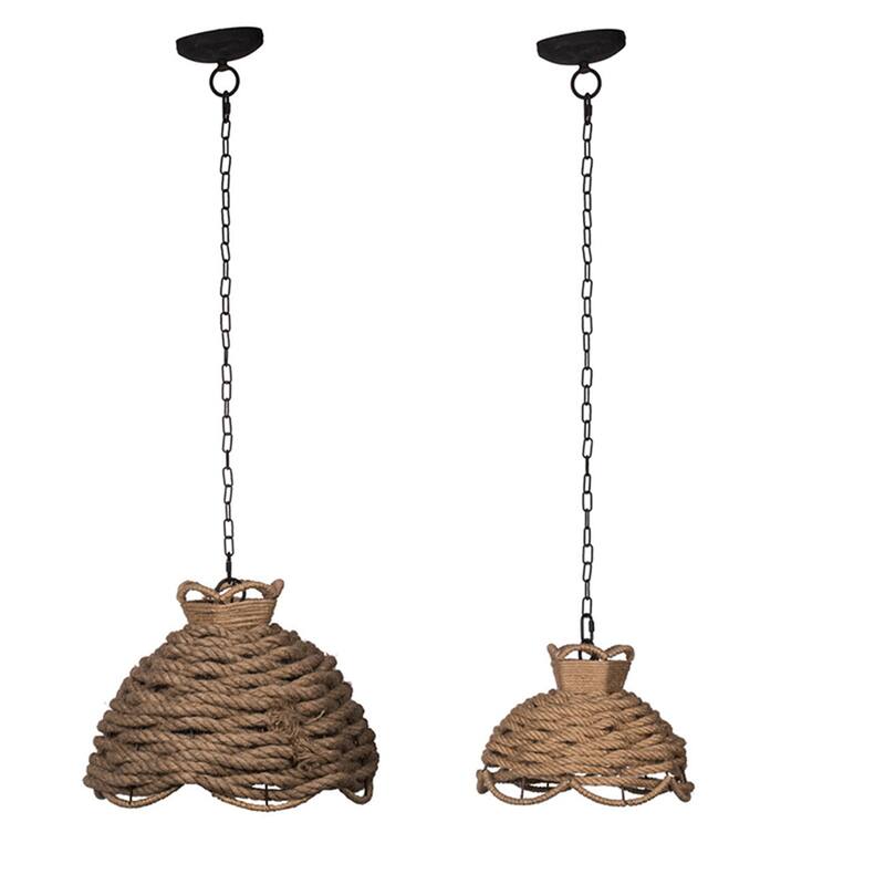Set of 2 Hemp Rope Chandeliers, Industrial Rustic Style
