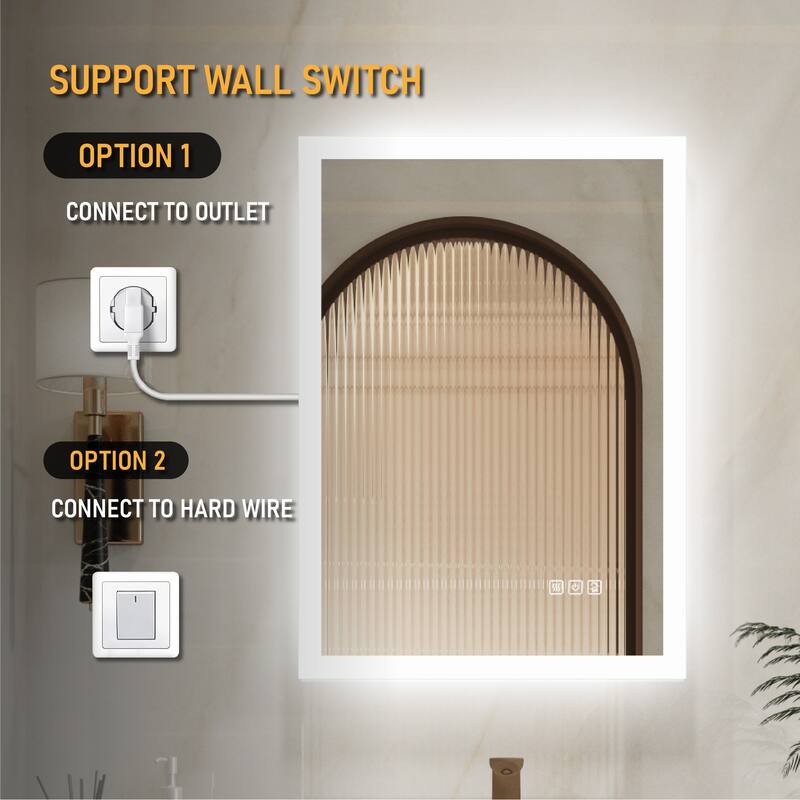 Wall Mounted Bathroom Frameless With Back/Front Light LED Mirror,Anti-fog