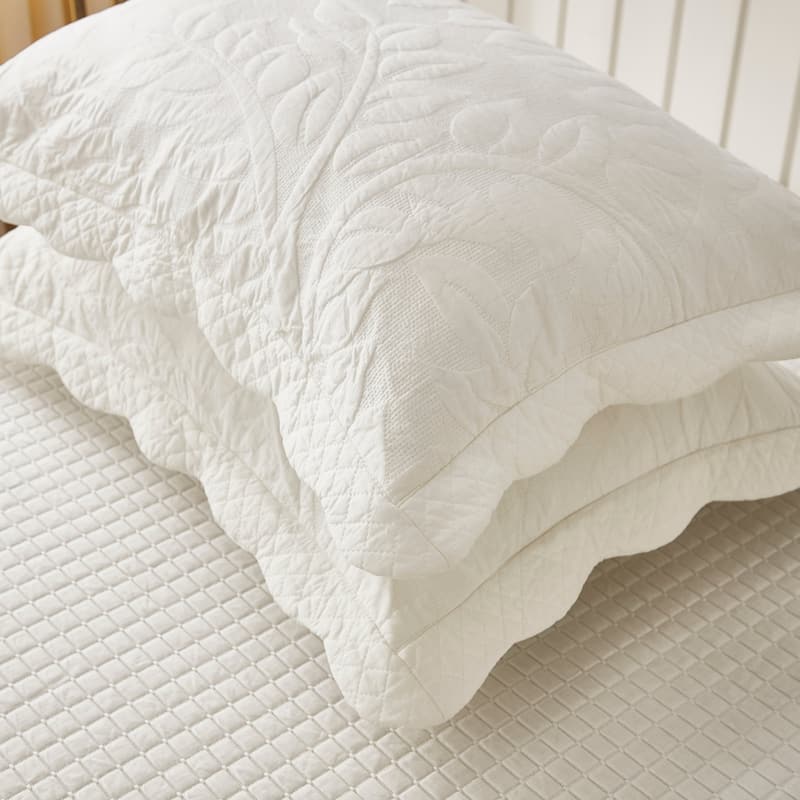 MarCielo 2-Piece 100% Cotton Embroidered Quilted Pillow Shams