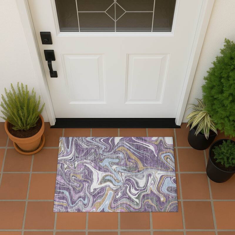 Machine Washable Indoor/ Outdoor Contemproary Fusion Chantille Rug - Purple - 1'8" x 2'6"