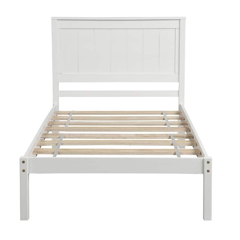 Twin Size Platform Bed with Headboard, Wood Slat Support