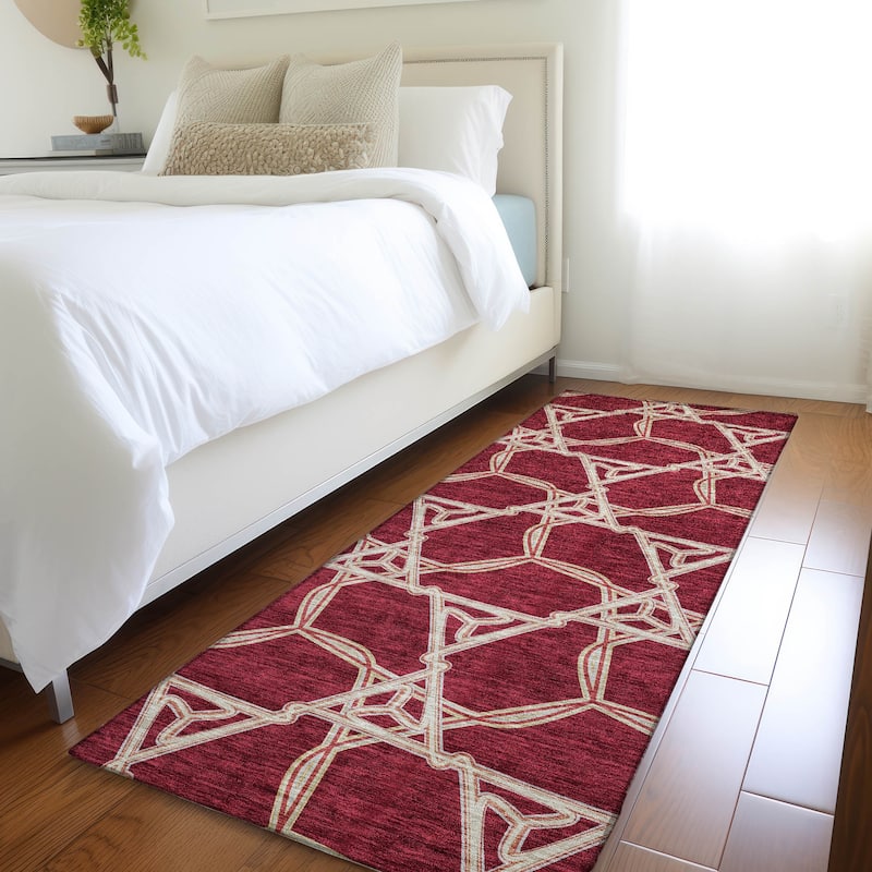 Premium Washable Super Soft Modern Tangle Mayfield Rug - Burgundy - 2'3" x 7'6"