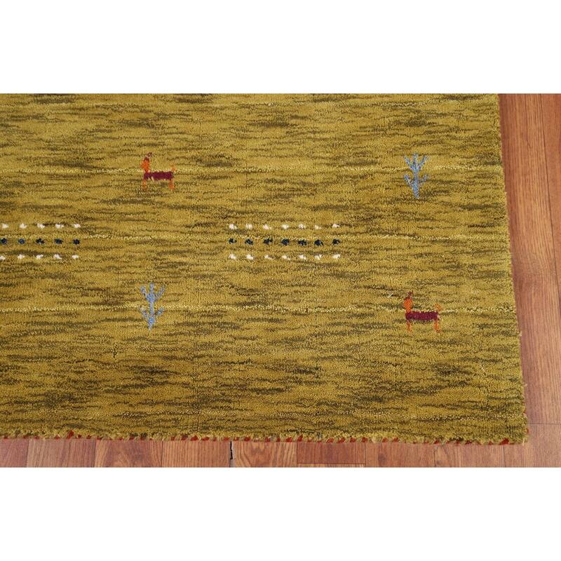 Lime Green Gabbeh Indian Accent Rug Handmade Wool Carpet - 3'1" x 4'11"