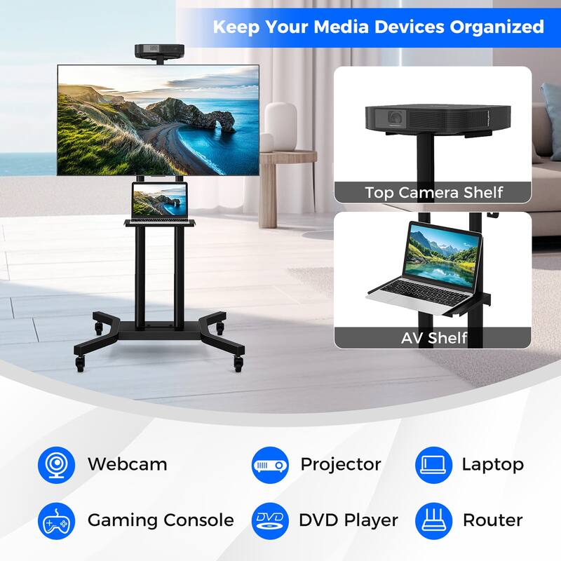 Gymax Mobile TV Stand for 32-70 inch Flat or Curved TVs up to 110 lbs