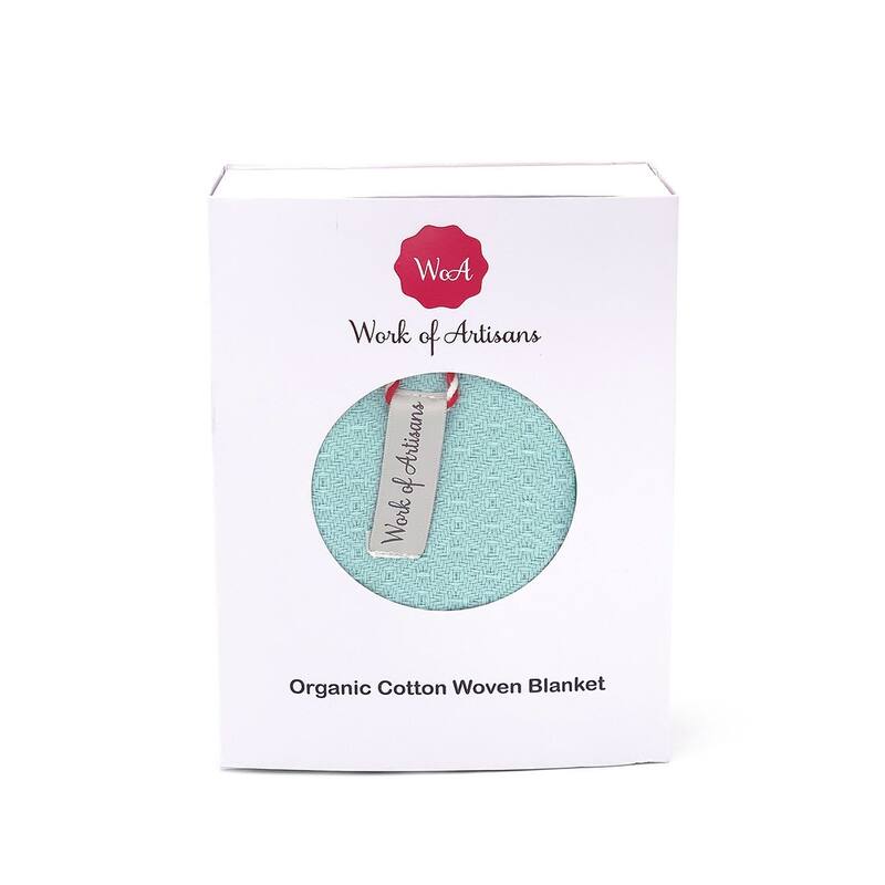 Work of Artisans Organic Cotton Woven Baby Blanket -Sea Green w/Dark Green Hemming