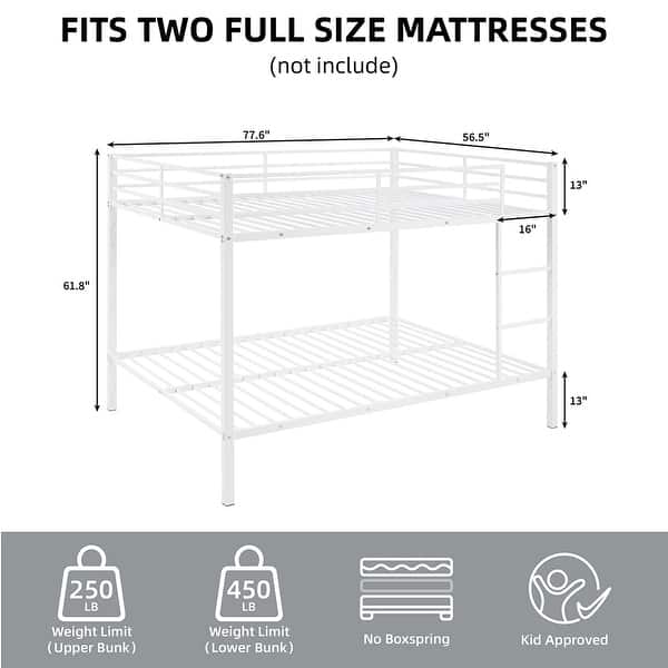 dimension image slide 0 of 2, Heavy Duty Metal Bunk Bed, Built-In Ladder, Safety Rails, No Boxspring