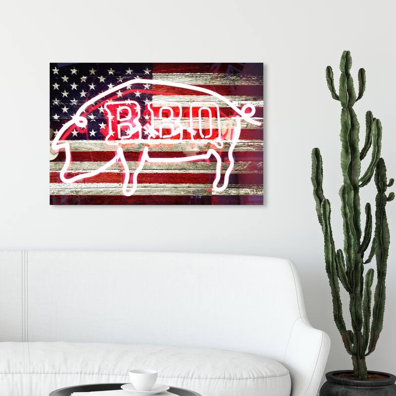 Wynwood Studio 'BBQ Pig' Americana and Patriotic Wall Art Canvas Print US Flags - White, Blue - 30 x 20