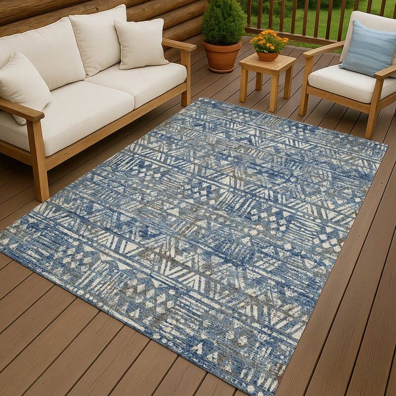 Machine Washable Indoor/ Outdoor Global Jara Chantille Rug - Navy - 9' x 12'