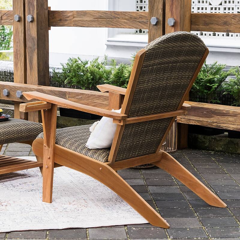 Cambridge Casual Camden Teak Patio Adirondack Chair Set with Padded Woven Seat - FREE Patio Cover