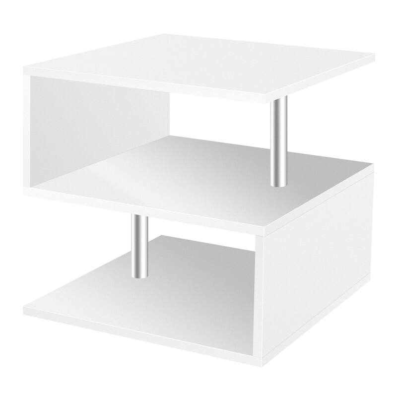 3 Tier S-Shaped End Table Wood Side Table with Storage Shelf - 20.7"H x 17.3"W x 14.9"D