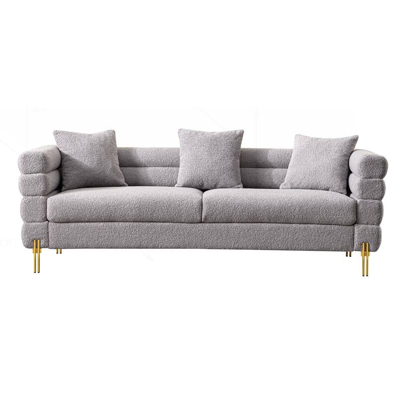 Comfortable Upholstered Sofa with Stylish Golden Legs and Soft Pillows for Living Room