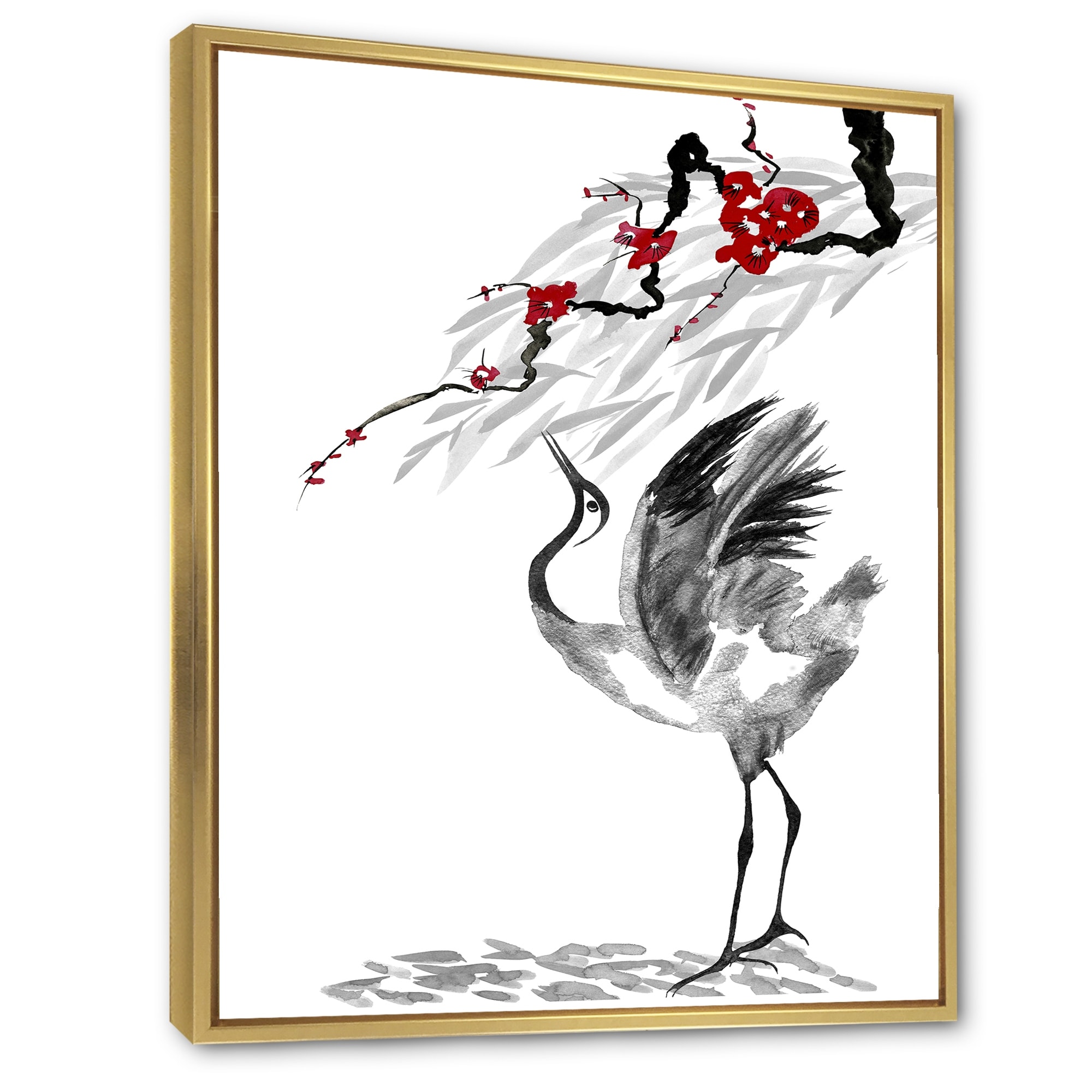 Japanese crane bird drawing. Watercolor and ink illustration in style  sumi-e, u-sin, go-hua Oriental traditional painting. Isolated . - Stock  Image - Everypixel