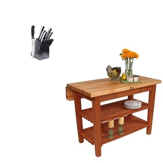 John Boos  KIB02 60x32 Butcher Block and Henckels Knife Set (Warm Cherry Stain)