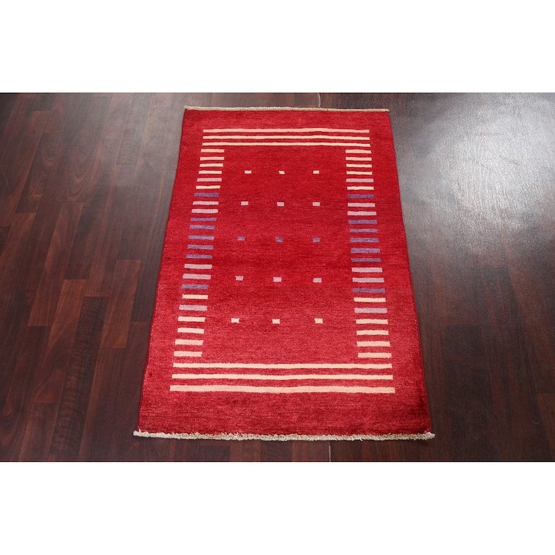 Geometric Gabbeh Kashkoli Area Rug Hand-knotted Oriental Wool Carpet - 2'7" x 4'0"
