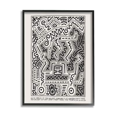 Stupell Keith Haring Monochrome Pop Style Squiggle Text Framed Wall Art - Grey