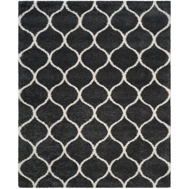 SAFAVIEH Hudson Shag Ogee Trellis 2-inch Thick Area Rug - 10' x 14' - Dark Grey/Ivory