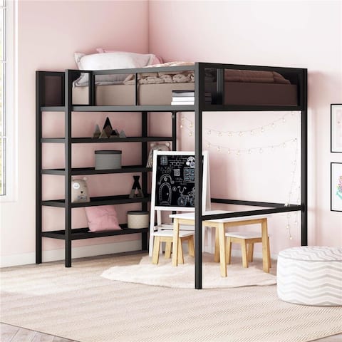 Avenue Greene Tammy Metal Twin Storage Loft with Bookcase