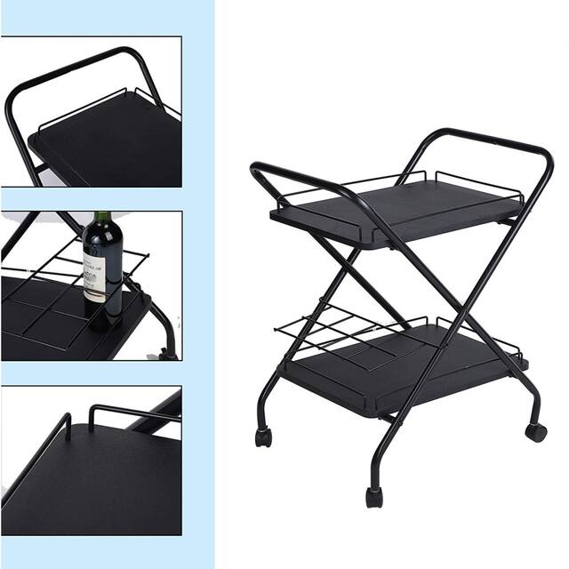 2-Tier Rolling Utility Cart with Wheels, Metal Bar Service Car