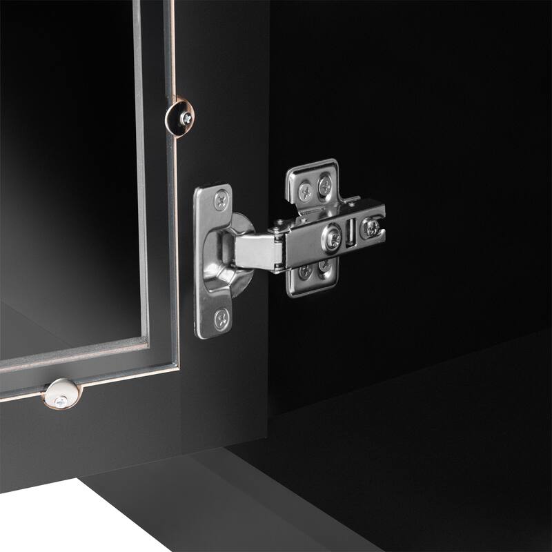 95.5" Entertainment Center for TVs up to 80", Media Console with Tempered Glass Doors & Bookshelves