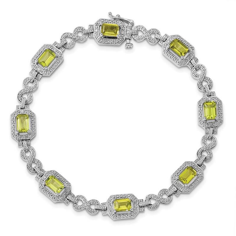 Curata 925 Sterling Silver Polished Lobster Claw Closure Peridot Bracelet