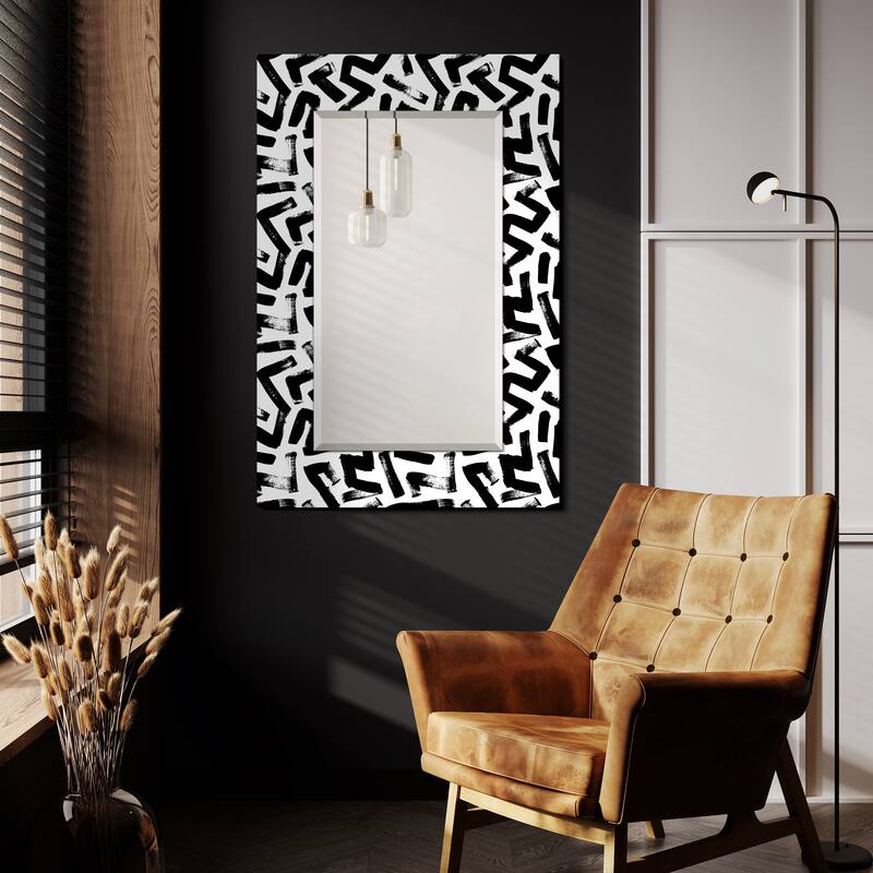 "Intertwined" Rectangular Beveled Mirror on Free Floating Reverse Printed Tempered Art Glass - 48" x 32"