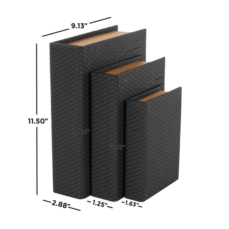 Cream, Black, Copper, Beige or Brown Faux Leather Woven Faux Book Storage Decorative Box (Set of 3)