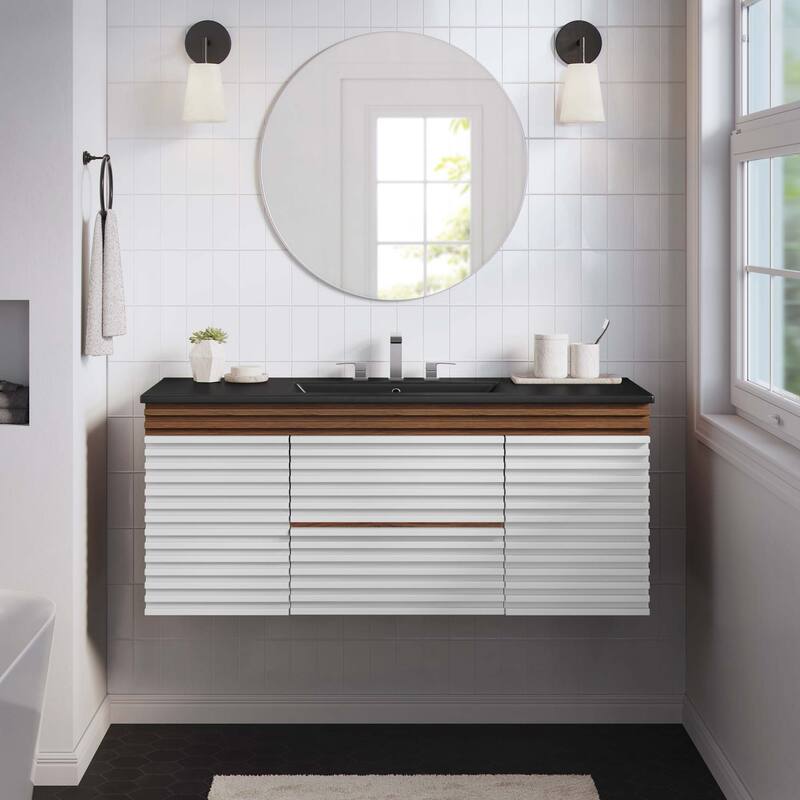 Render 48" Wall-Mount Bathroom Vanity - White Walnut Black