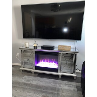 Top Product Reviews For Silver Orchid Talmar Mirrored Fireplace Media Console 29811737 Overstock