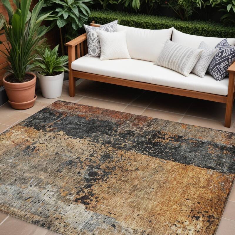 HomeRoots Abstract Transitional Rectangle Outdoor Rug - 8' X 10'