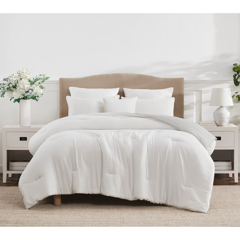 Amherst Reversible Soft Comforter Set with Decorative Pillows - White - Queen
