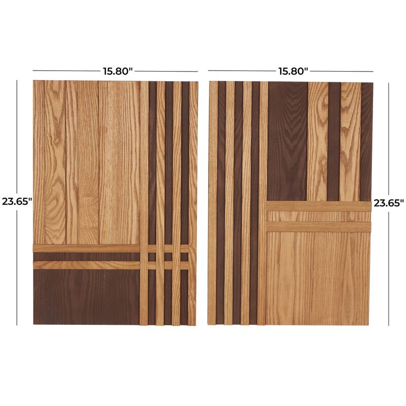 Brown Wooden Handmade Carved Two-Toned Geometric Home Wall Decor (Set of 2)