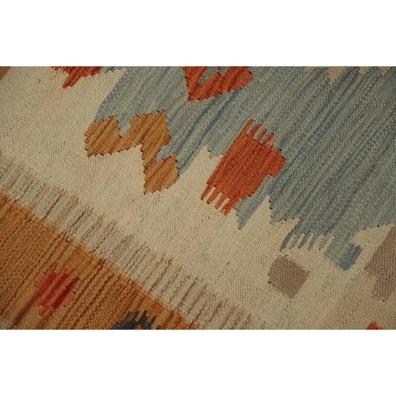 Hand Woven Oriental 100% Wool Carpet Southwestern Tribal Navy Blue & Blues Kilim Area Rug - 7' 4'' X 5' 0''
